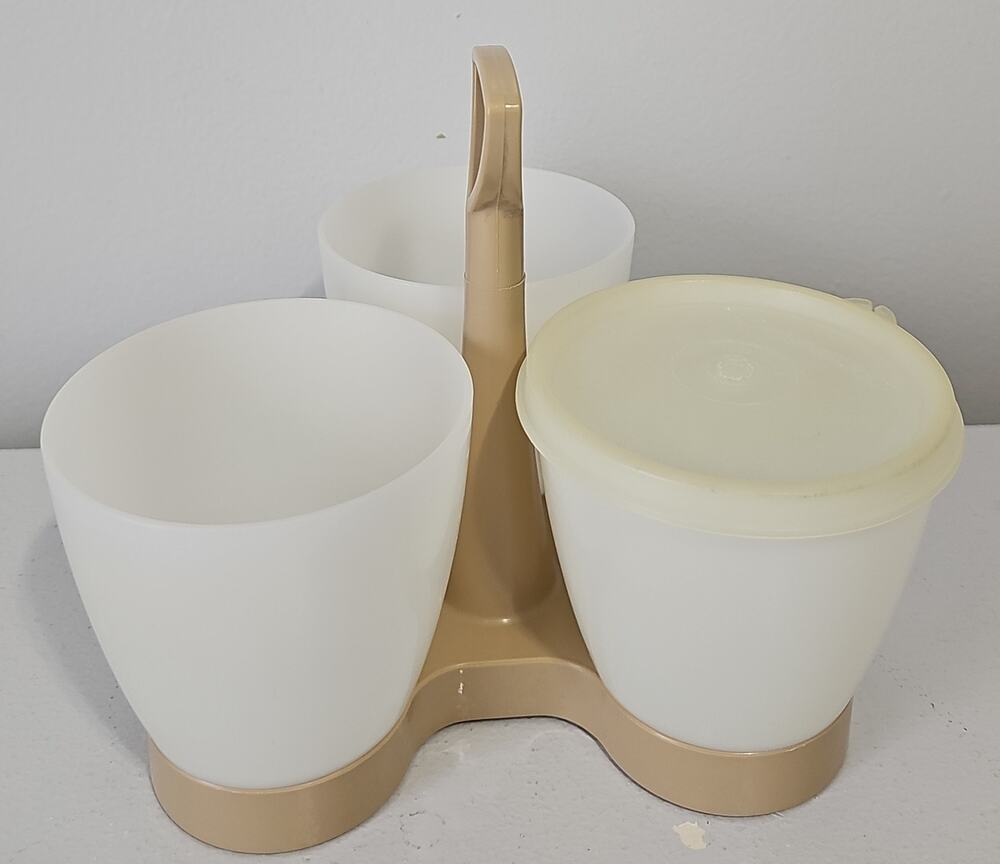 Tupperware Condiment Caddy 757-4 Trio Server 758 w Lid Made USA Almond